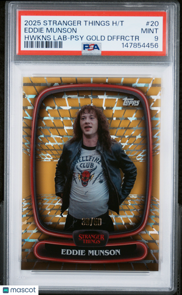 2025 Topps Stranger Things High Tek Eddie Munson #20 Hwkns Lab Psy Gold Dffrctr PSA 9