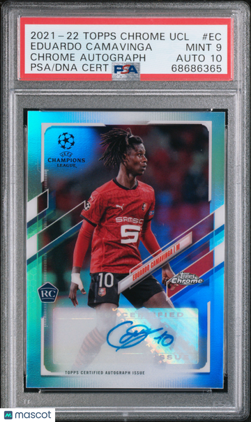 2021 Topps Chrome UEFA Champions League Chrome Autographs Eduardo Camavinga #EC Chrome Autograph Rookie PSA 9 Auto 10
