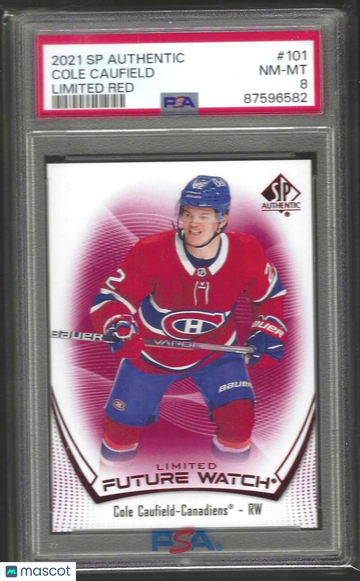 2021 SP Authentic Cole Caufield #101 Limited Red PSA 8