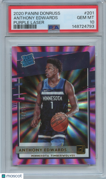 2020-21 Panini Donruss Anthony Edwards #201 Purple Laser Parallel/Variety Rookie Base Set PSA 10