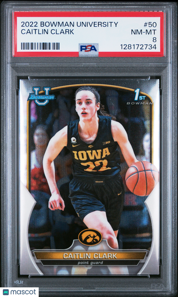 2022 Bowman Chrome University Caitlin Clark #50 Rookie PSA 8
