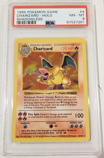 1999 Pokemon Shadowless Holo Charizard PSA 8