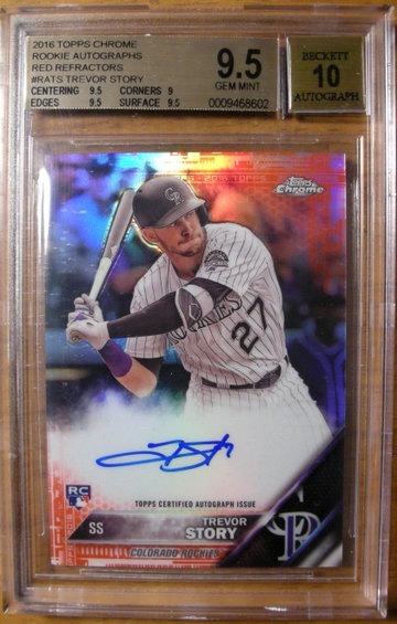 Trevor Story 2016 Topps Chrome Red Refractor /5 BGS 9.5 Auto 10
