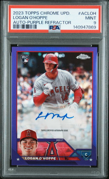 2023 Topps Chrome Update Autographs Purple Refractor Logan O'Hoppe #AC-LOH /250 PSA 9