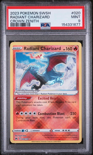 2023 Pokemon Sword and Shield Crown Zenith Radiant Charizard #020 PSA 9
