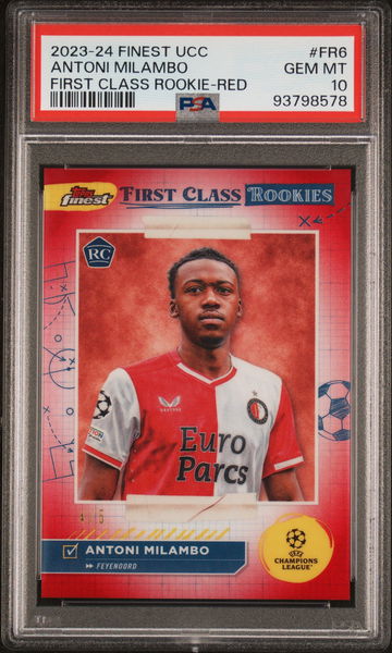 2023-24 TOPPS FINEST UEFA UCL FIRST CLASS ROOKIES /5 RED #FR6 RC PSA 10