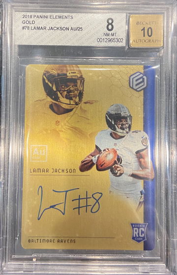 2018 Panini Elements Gold Lamar Jackson ROOKIE RC 13/25 #78 BGS 8 AUTO 10