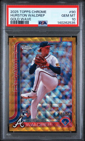 2025 Topps Chrome Gold Wave Refractor Hurston Waldrep #90 /150 PSA 10