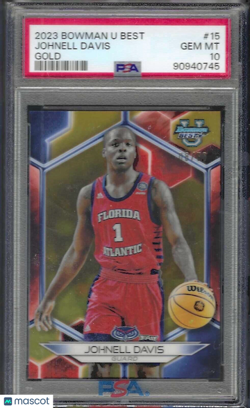 2023 Bowman University Best Johnell Davis #15 Gold Refractor PSA 10
