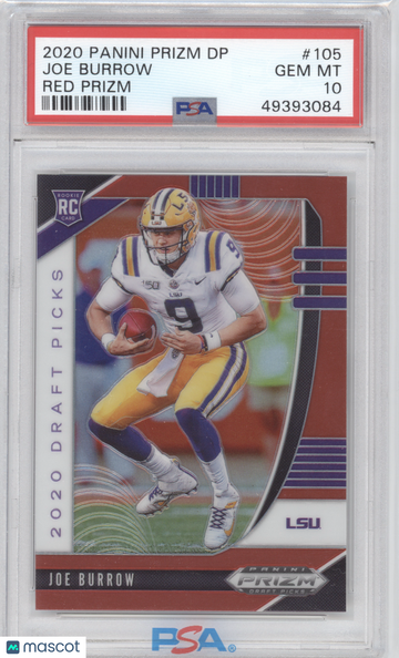 2020 Panini Prizm Draft Picks Joe Burrow Red Football Trading Card PSA 10 #105