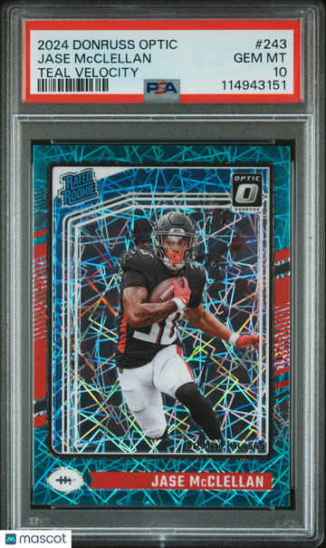 2024 Panini Donruss Optic Jase Mcclellan #243 Teal Velocity PSA 10 Atlanta Falcons