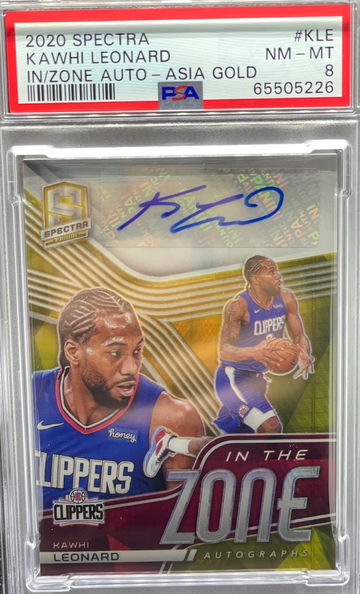 Kawhi Leonard 2020-21 Panini Spectra In The Zone Asia Gold Auto 1/4 Prizm PSA 8 NM-MT