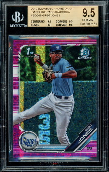 2019 Bowman Chrome Sapphire Greg Jones Padparadscha 1/1 9.5 True Gem + Rays