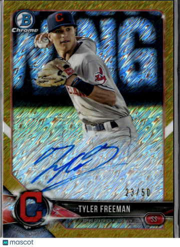 Tyler Freeman 2018 Bowman Chrome Auto Gold Shimmer Refractor /50 Cleveland Indians
