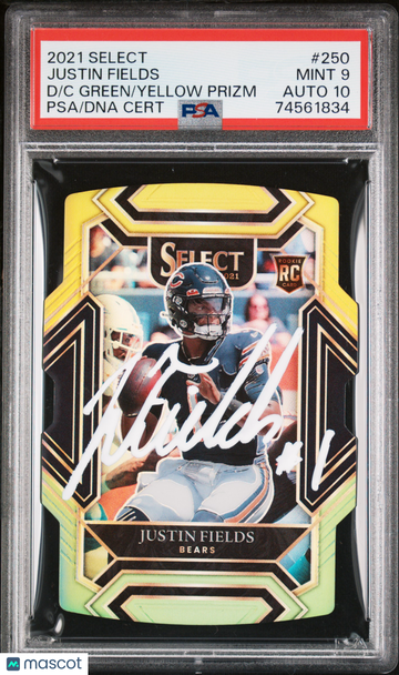 2021 Panini Select Justin Fields #250 D/C Green/Yellow Prizm PSA 9 Auto 10