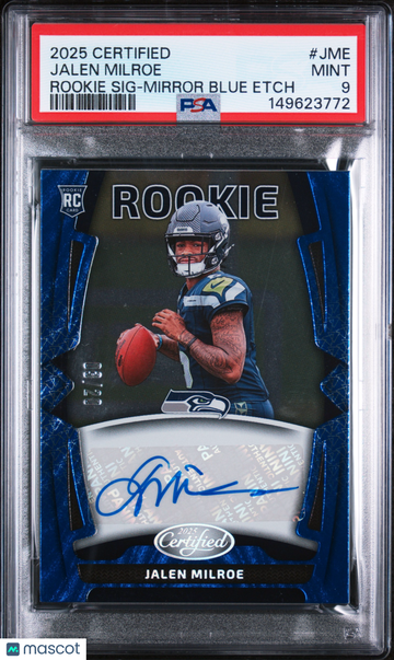 2025 Panini Certified Jalen Milroe #JME Rookie Signatures Mirror Blue Etch /20 Autograph Short Print Parallel/Variety Ro