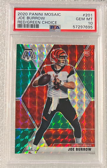 2020 Panini Mosaic Joe Burrow RC #201 Red/Green Choice Prizm SP PSA 10 GEM MINT
