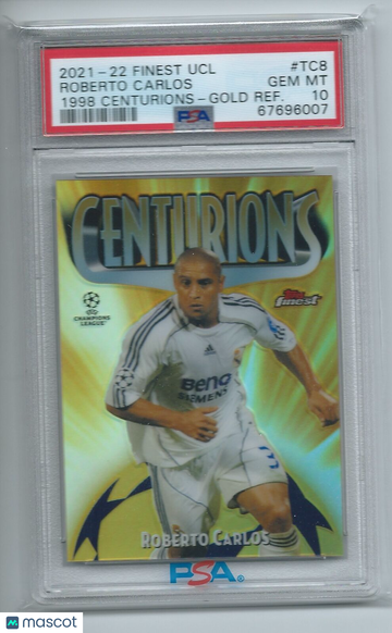 2021-2022 Topps Finest UEFA Champions League 1998 Centurions Roberto Carlos #TC8 Gold Refractor PSA 10