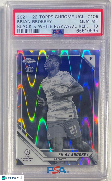 2021 Topps Chrome UEFA Champions League Brian Brobbey #105 Black & White Raywave Refractor PSA 10
