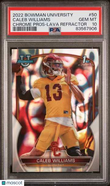 2022 Bowman University Chrome Prospects Caleb Williams #50 Lava Refractor PSA 10