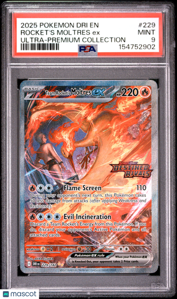 2025 Pokemon Dri EN-Destined Rivals Rocket's Moltres EX Ultra-Premium Collection PSA 9 #229