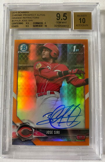 Jose Siri 2018 Bowman Chrome Orange Refractor Auto 9.5 BGS