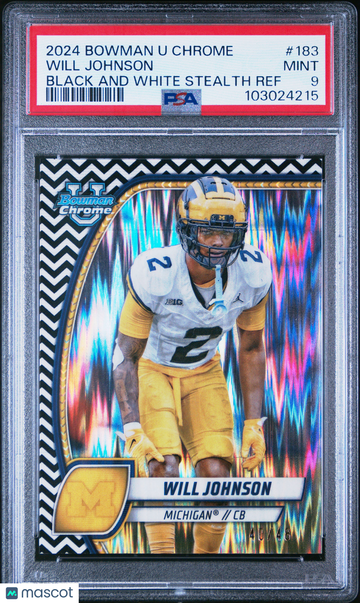 2024 Bowman University Chrome Will Johnson #183 Black And White Stealth Ref PSA 9