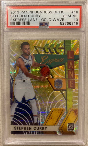 2019 Panini Donruss Optic Stephen Curry Express Lane Gold Wave PSA 10