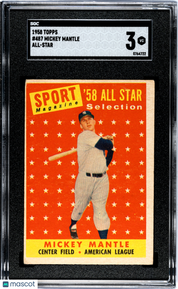 1958 Topps Mickey Mantle #487 All Star SGC 3