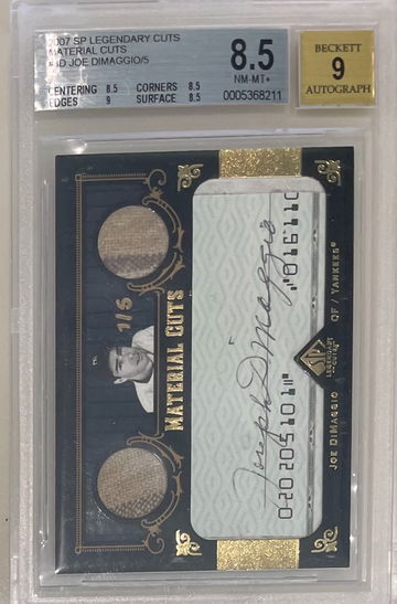 Joe DiMaggio 2007 ud legendary cuts auto autograph dual jersey bgs 8.5 9 #1/5 