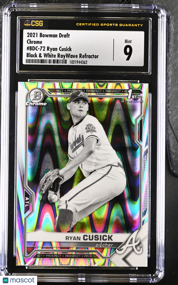 2021 Bowman Draft Ryan Cusick #BDC-27 Black & White RayWave Refractor Chrome CGC 9