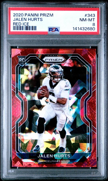 2020 Panini Prizm Red Ice Prizm Jalen Hurts #343 PSA 8
