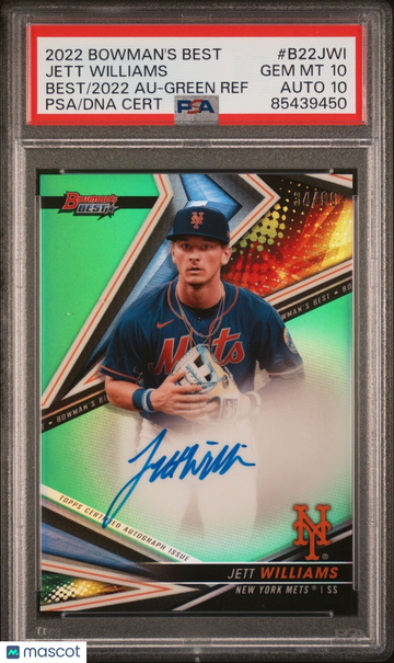 2022 Bowman Jett Williams #B22-JW1 Green Refractor Rookie PSA 10 Topps Auto 10