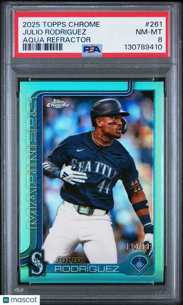 2025 Topps Chrome Julio Rodriguez #261 Aqua Refractor /199 PSA 8