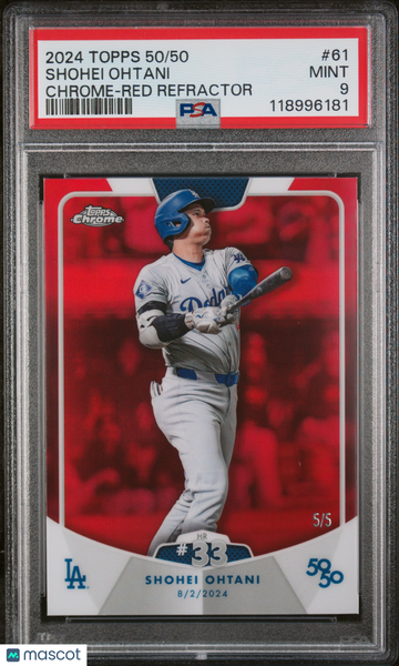 2024 Topps 50/50 Shohei Ohtani Shohei Ohtani #61 Chrome Red Refractor PSA 9