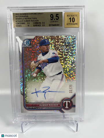 2022 Bowman Chrome Draft Autographs Sparkle Refractors Kumar Rocker #CDAKR BGS 9.5 Auto 10