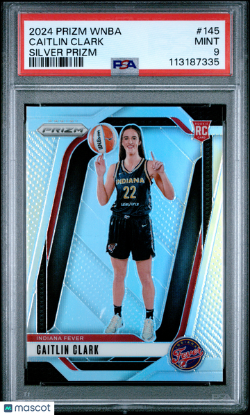 2024 Panini Prizm WNBA Caitlin Clark #145 Silver RC PSA 9