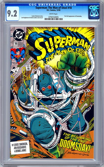 SUPERMAN MAN OF STEEL #18 CGC 9.2 *1ST FULL DOOMSDAY APP* DEATH OF SUPERMAN 1992