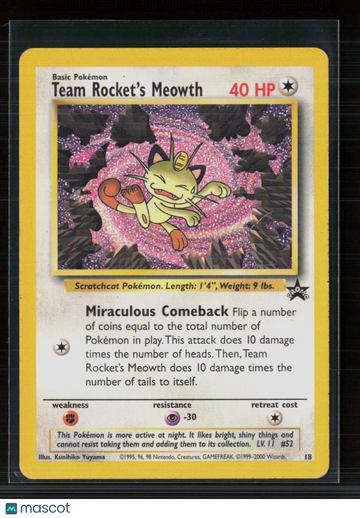 2000 Wizards Team Rocket's Meowth Holo Black Star Promo #18