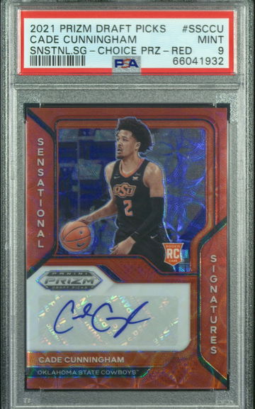 2021-22 Panini Prizm Draft CADE CUNNINGHAM Choice Red Scope sensational signatures Auto /88 PSA 9 Mint