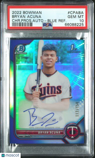 2022 Bowman Chrome Prospect Autographs Bryan Acuna #CPABA CHR. Pros. Auto Blue Refractor PSA 10