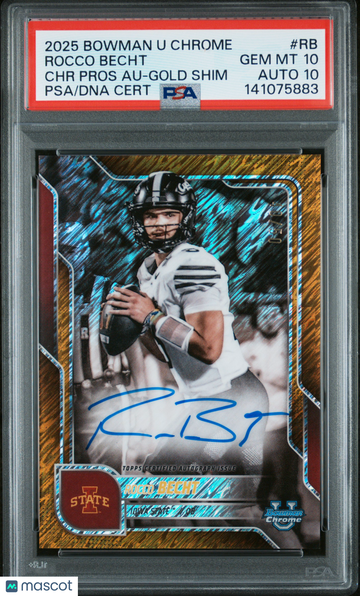 2025 Bowman University Chrome Bowman Chrome Prospect Autographs Rocco Becht #RB Gold Shim /50 PSA 10 Auto Available