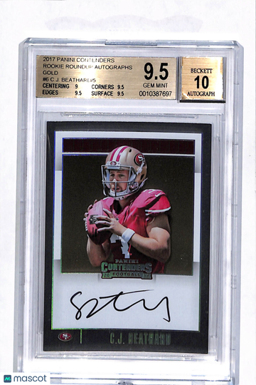 2017 Panini Contenders Rookie Roundup Autographs Gold C.J. Beathard #6 /5 BGS 9.5 Auto 10