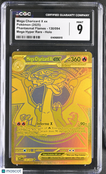 2025 Pokemon Phantasmal Flames Mega Charizard X ex Holo Mega Hyper Rare Mega Hyper Rare CGC 9 #130/094