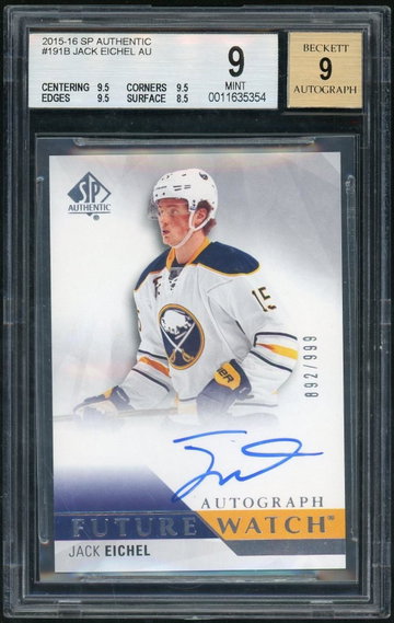 2015 SP Authentic Autograph Jack Eichel #191B /999 BGS 9