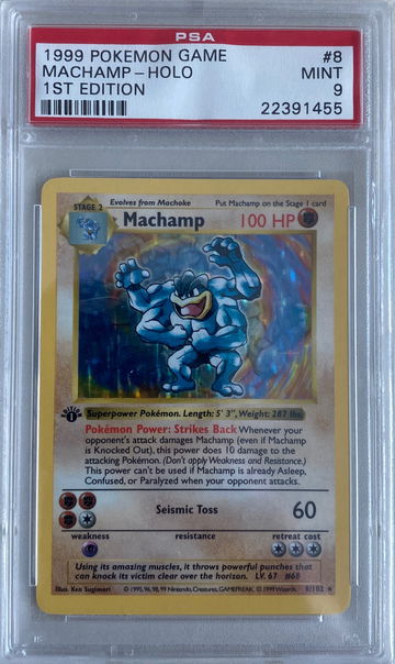 1999 Pokemon Base Set Machamp Shadowles 1st edition PSA 9