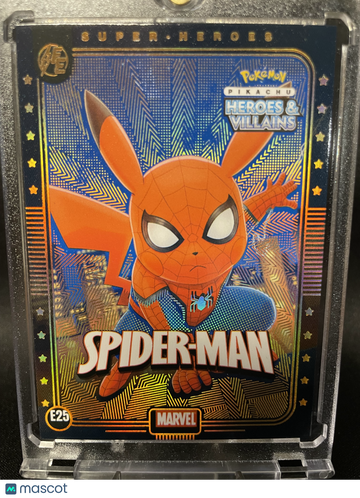 Pikachu Heroes & Villains Pikachu Spider-Man GOLD REFRACTOR #E25
