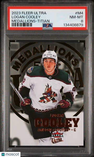 2023-24 Upper Deck Fleer Ultra Medallions Logan Cooley #M4 Titian /75 Rookie PSA 8