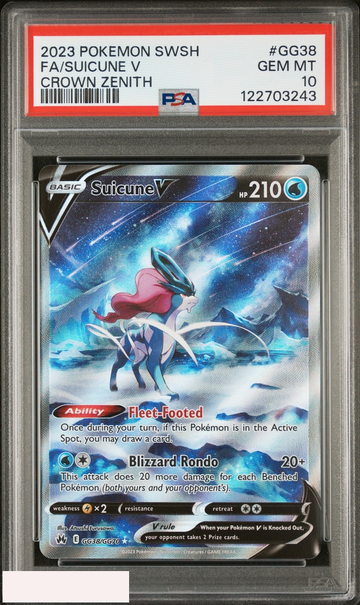 2023 POKEMON SWORD AND SHIELD CROWN ZENITH FA SUICUNE V #GG38 PSA 10 GEM MT