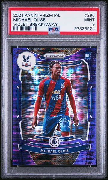 2021 PANINI PRIZM PREMIER LEAGUE MICHAEL OLISE VIOLET BREAKAWAY #296 RC PSA 9